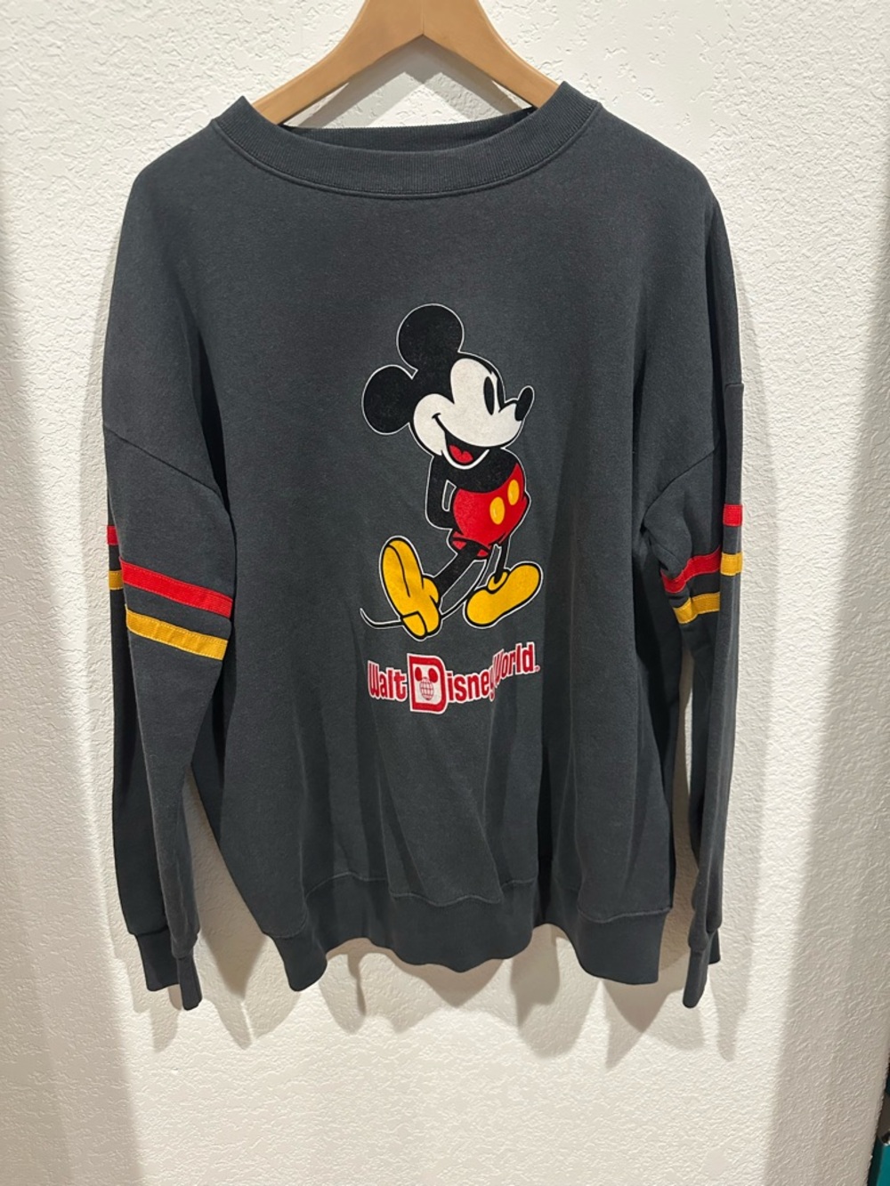 Vintage 1980s Disney Black Mickey Mouse Crewneck with Red and Yellow Accents